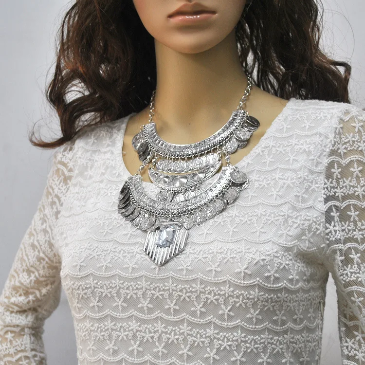 Женское массивное длинное ожерелье винтажное этническое богемное с цепочкой в