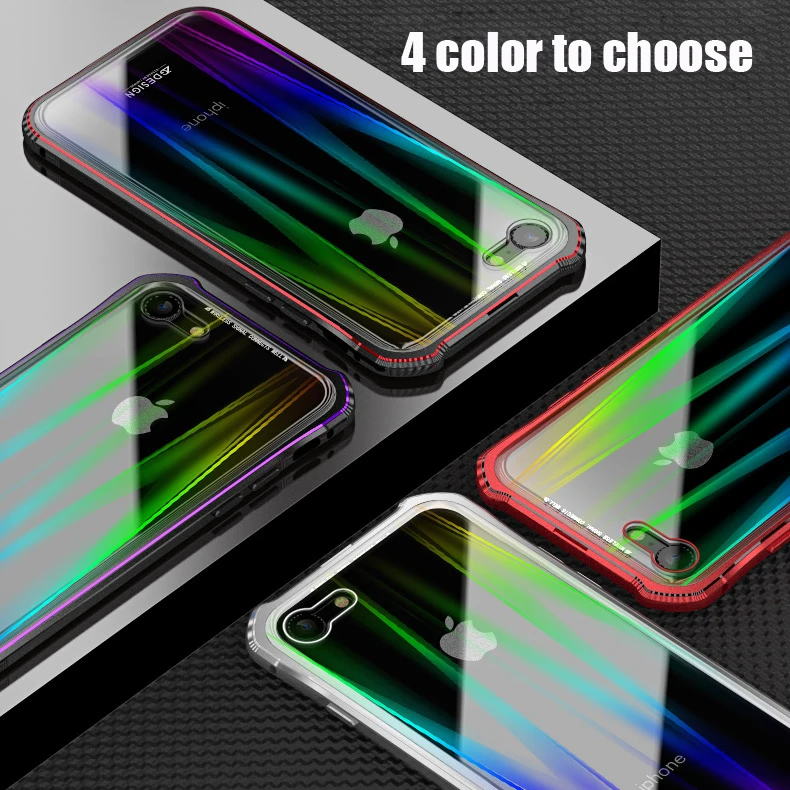 Fashion Aurora Laser Glitter Glass Case For iPhone 8 Magnetic Clear Back Cover X 7 Plus Aluminum Bumper | Мобильные телефоны и