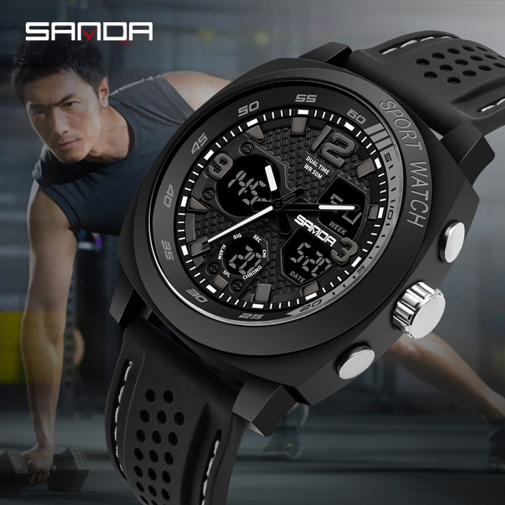 

SANDA brand men's fashion sports watch men's LED waterproof digital watch G casual vibration military watch Relogio Masculino