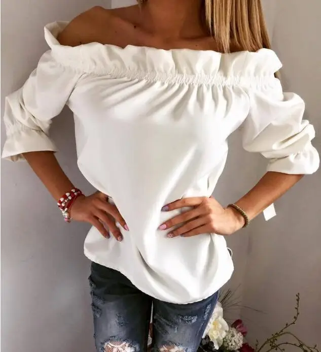 Новый 2021 модная женская рубашка буффы на рукавах Однотонная с воротником