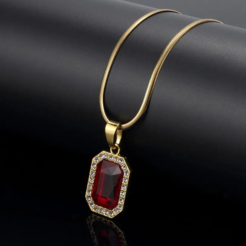 Золотое Очаровательное ожерелье с подвеской из черного и Красного драгоценных