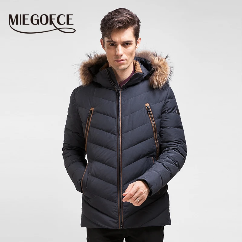 Теплый Зимний Мужской Пуховик Водонепроницаемая Ткань Мужская Парка с Капюшоном