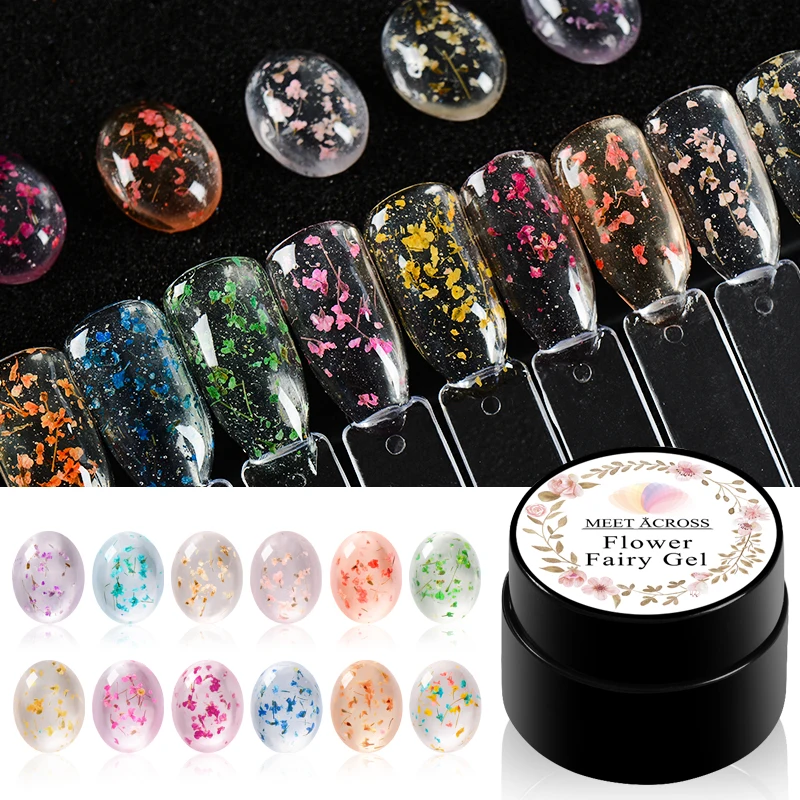 

MEET ACROSS 5ML Paint Dried Flowers UV Gel 3D DIY Desgin Natural Fairy Nail Gel Polish Nail Art Glue Varnish Lucky Gel Manicure