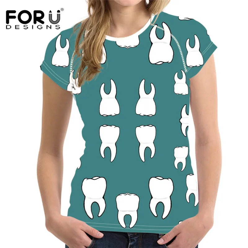 FORUDESIGNS/женская футболка с принтом стоматолога из мультфильма; брендовая одежда; топ с коротким рукавом; футболки для женщин; комфортные топы с круглым вырезом - Цвет: HME490BV