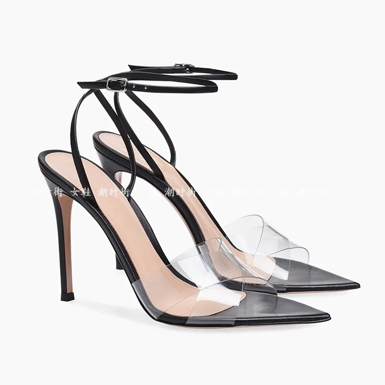 Сексуальные прозрачные женские сандалии на очень высоком тонком каблуке
