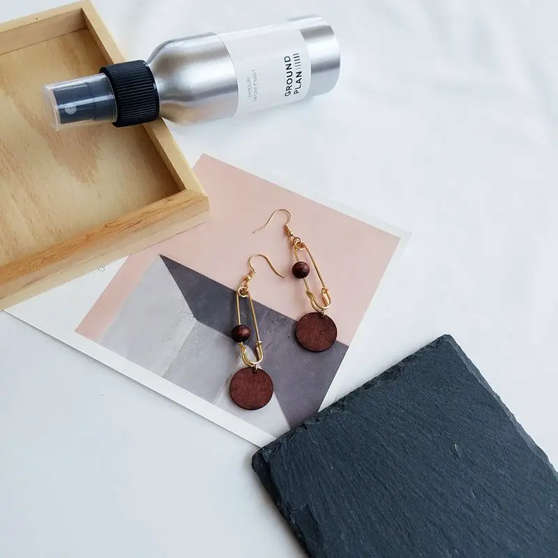 Винтажные безопасно pin форма серьги с круглым кулон аксессуар и деревянные