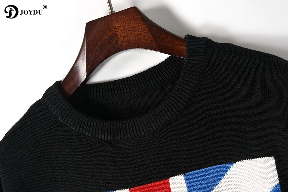 JOYDU vestidos Casual Dress 2018 New Winter Runway Design British Flag Pattern Knit Sweater Women Oversized Office | Женская одежда