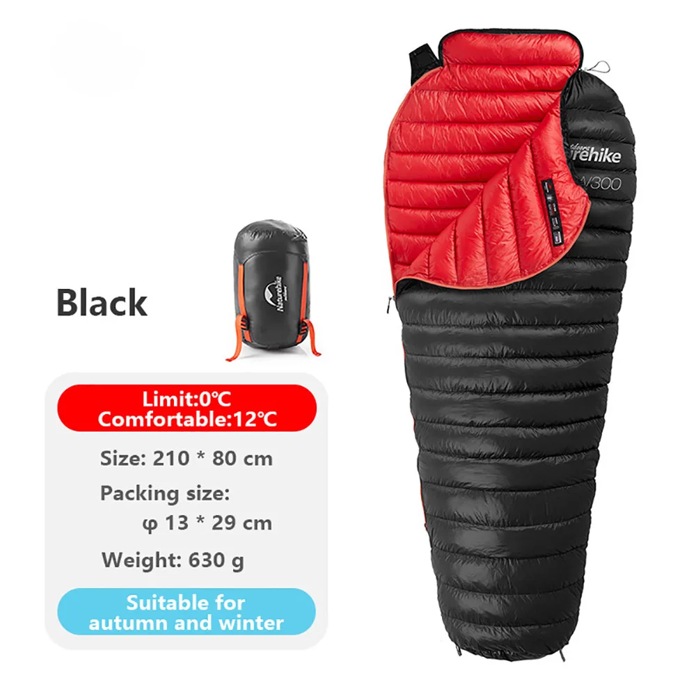 Black Naturehike открытый гусиный пух Мумия спальный мешок Кемпинг Туризм Скалолазание сверхлегкий вниз спальный мешок кровать NH18S300-D - Цвет: Black