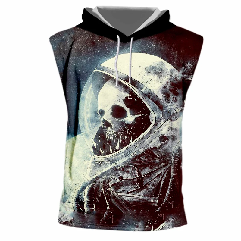OGKB Новая мода Мужская крутая Печать Череп астронавт 3d с капюшоном майка Кепка