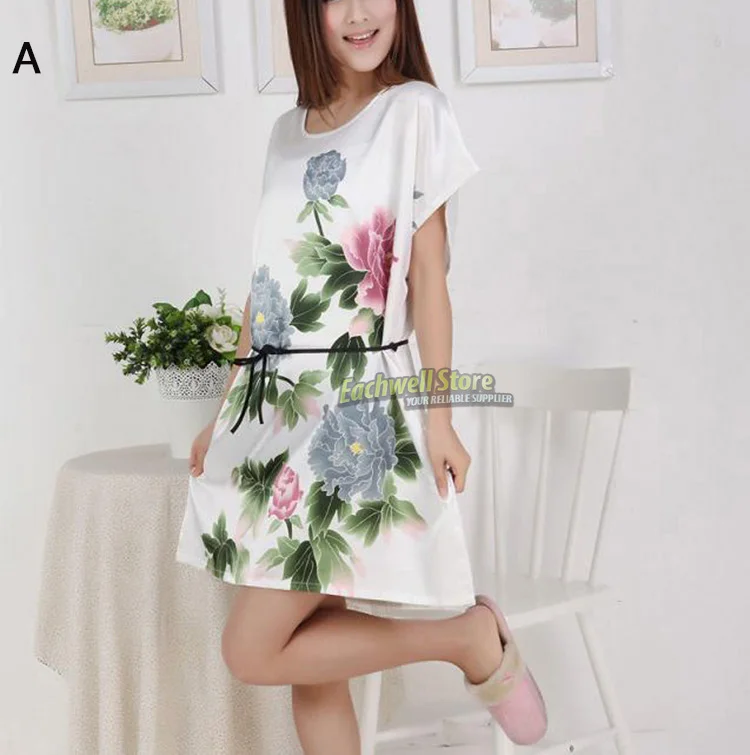 Летние Шорты рукавом Цветочные пикантные Для женщин шелковый халат Lady Девушка