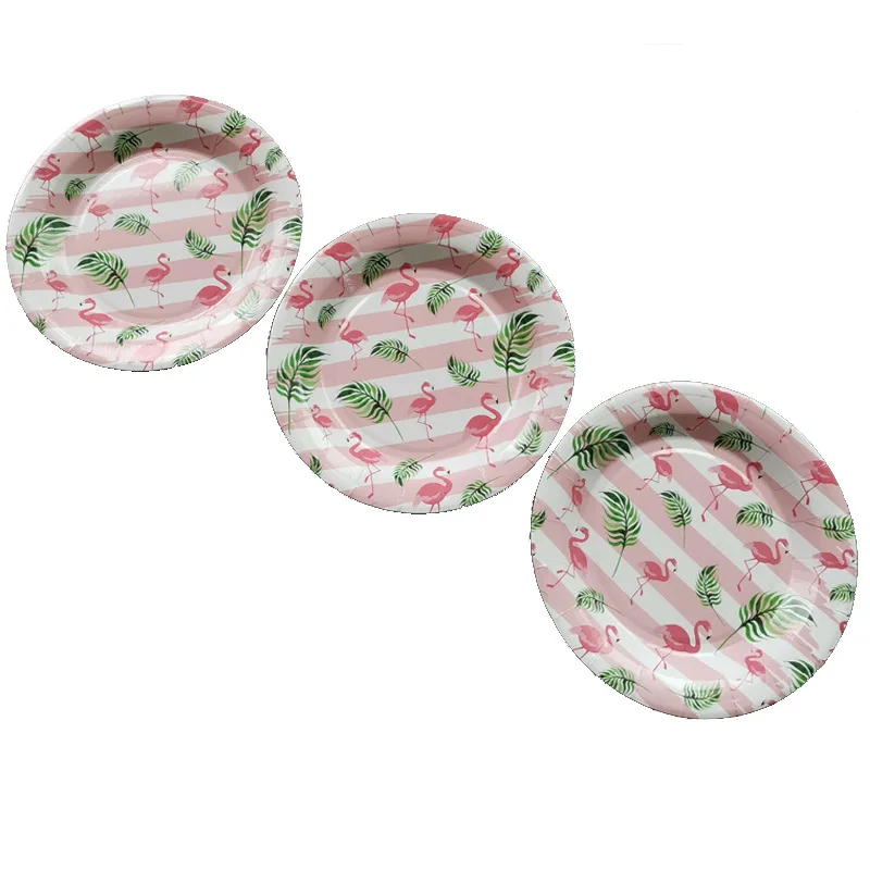 10 шт./пакет одноразовые бумажные тарелки и стаканы с Фламинго Гавайский Луау