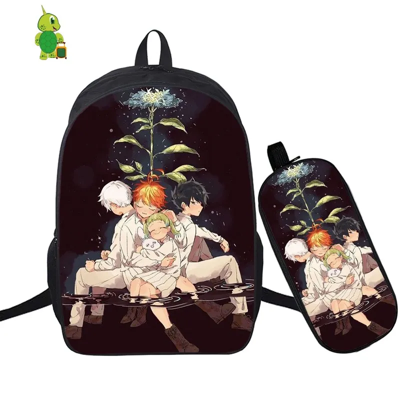 1 Mochila обещанного Neverland рюкзак 2 шт./компл. школьная сумка для девочек-подростков; для мальчиков и девочек с героями аниме Карандаш Чехол для ноутбука, дорожная сумка через плечо - Цвет: 1
