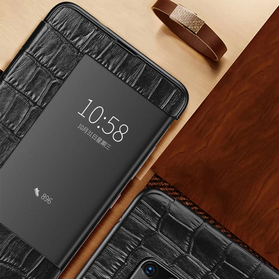 Умный флип-чехол из натуральной кожи P30pro для huawei mate 20 10 P20 Pro P30 Etui с окном для сенсорного экрана роскошный чехол с крокодиловым узором