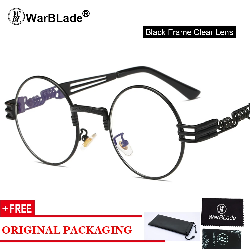 black clear WarBLade, Ретро стиль, Круглые, стимпанк, солнцезащитные очки, для женщин и мужчин, стимпанк, Золотые очки, хип-хоп, оттенки, Teashades, прозрачные очки - Цвет линз: black clear