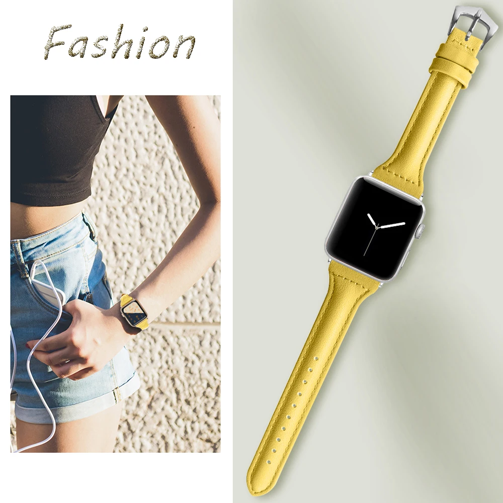 Новейший тонкий ремешок из натуральной кожи для часов Apple Watch band Series 1 2 3 38 мм 42 мм ремешки для часов розовый