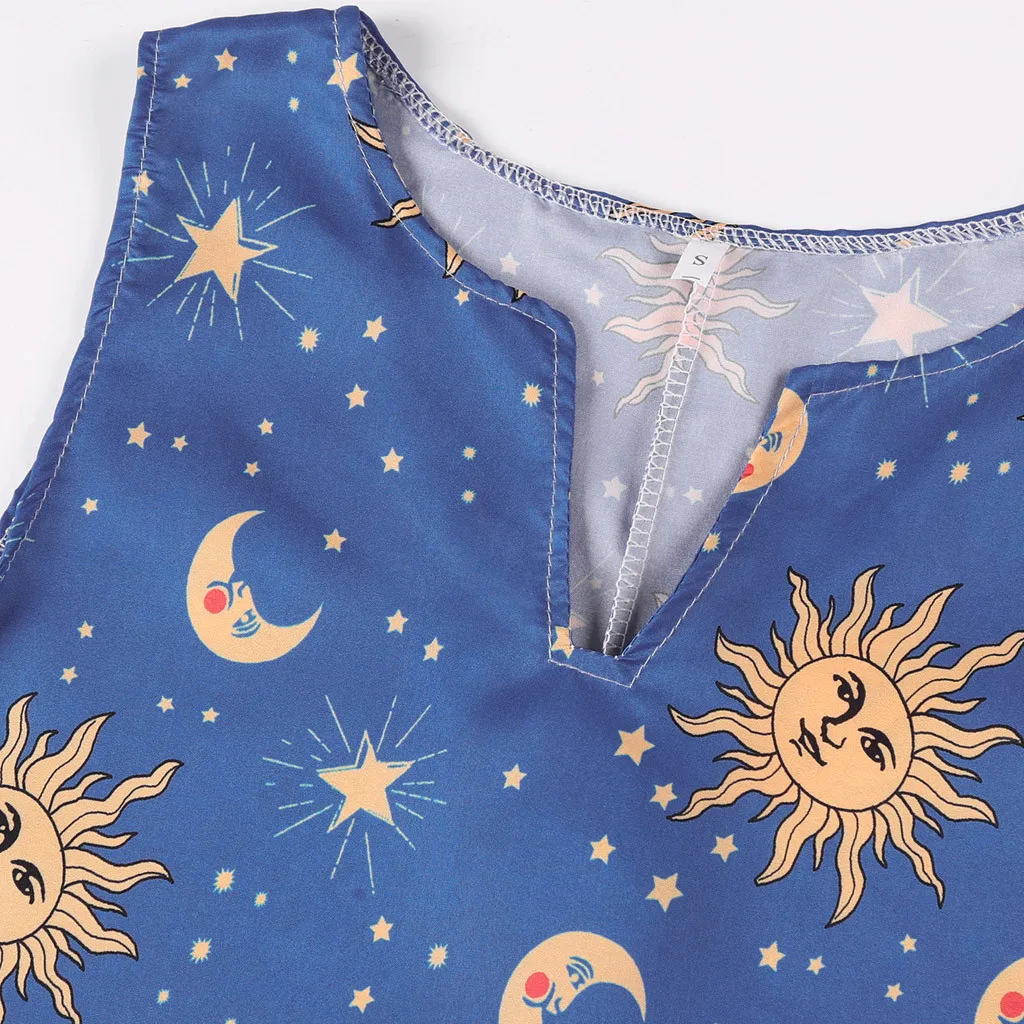 Vestidos de festa curto com manga longa женское винтажное богемное Макси платье без рукавов больших размеров с принтом солнца звезд Луны#3