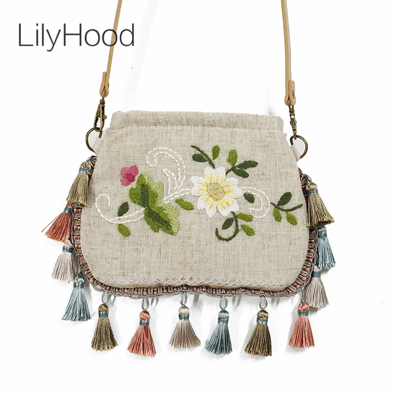 LilyHood ручная вышивка Мешковина с клапаном маленькая сумка на плечо женская модная