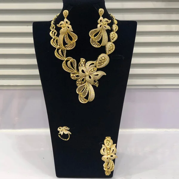 Gold GODKI Luxury Trendy Flowers Nigerian Jewelry sets For Women Wedding Cubic Zircon CZ Dubai Gold Bridal Jewelry Set - Окраска металла: Gold