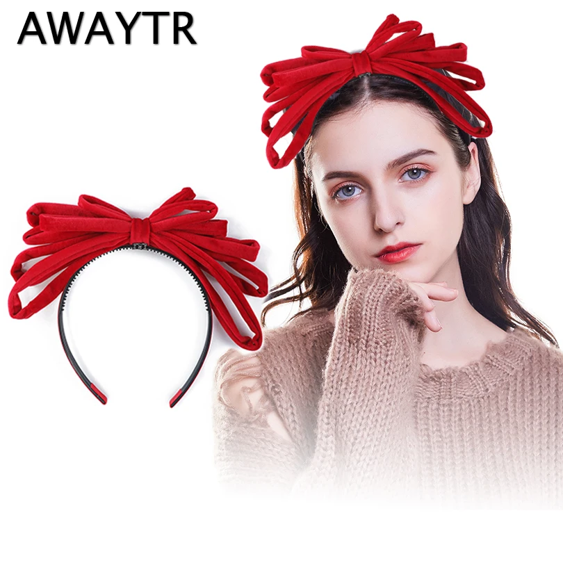 Женский бархатный ободок AWAYTR с большим бантом и зубчиками аксессуар для волос| |