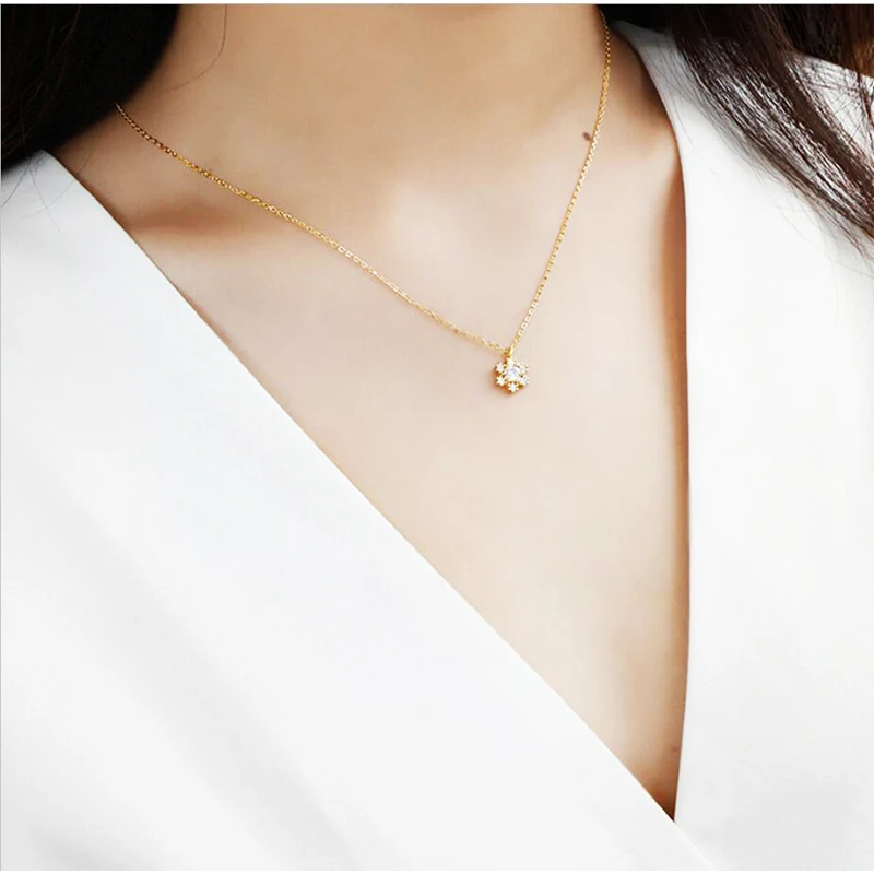 925 Стерлинговое Серебро Циркон Снег короткое ожерелье с подвеской 2 цвета для