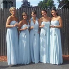 Шифоновые платья для подружек невесты небесно-голубого цвета, разные стили, трапециевидные, со складками, длинные, для гостей, свадеб, вечеринок