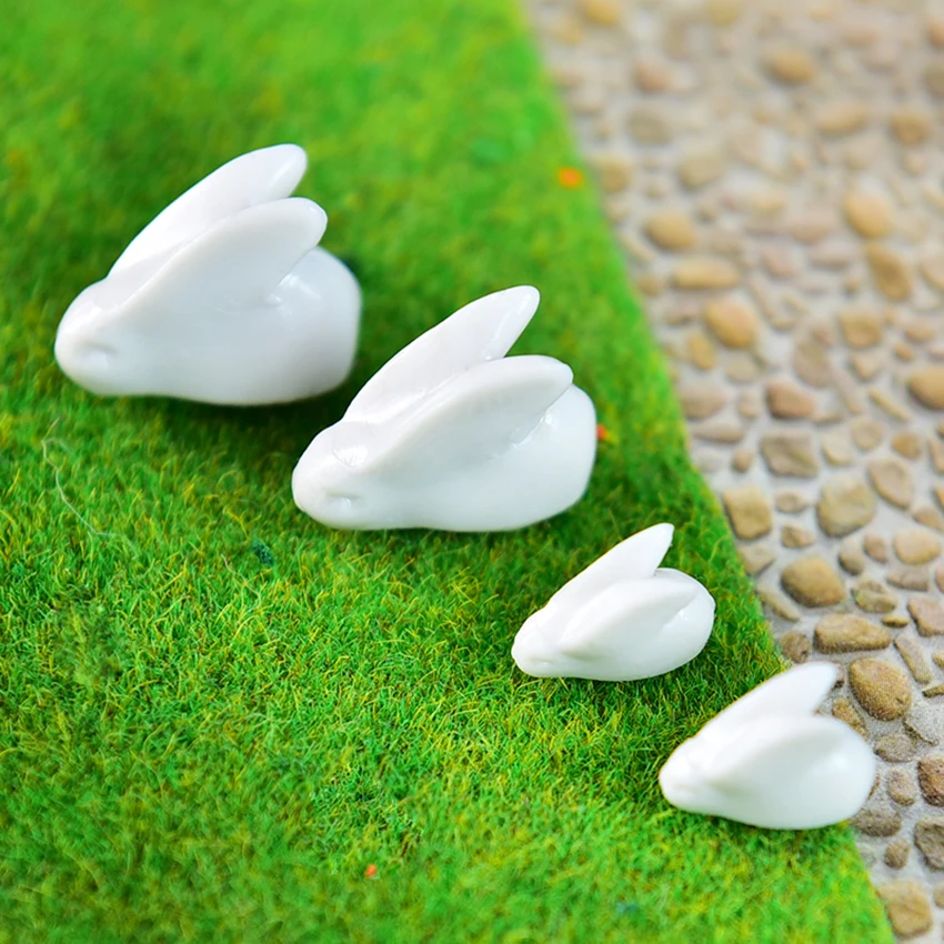 6PCS Cartoon Lovely Miniature Bunny Rabbit Animal plastic Small Ornament DIY Model Garden Figurine Craft Home Decoration | Дом и сад