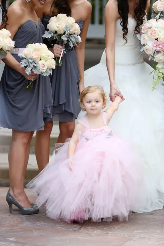 Candy Color Girls Pink Long Tutu Dress Kids Fluffy Tulle Princess Wedding Dresses with Satin Bow Waist Children Party Tutus 1Pcs | Детская