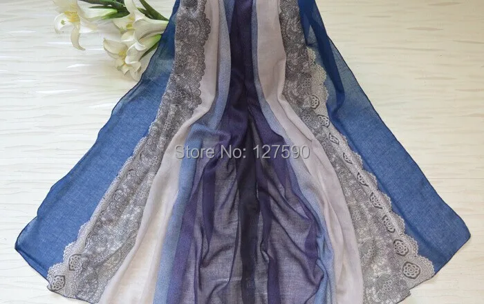 Новинка 2014 зимний шарф с градиентом кружевной принтом модная шаль Женский хиджаб