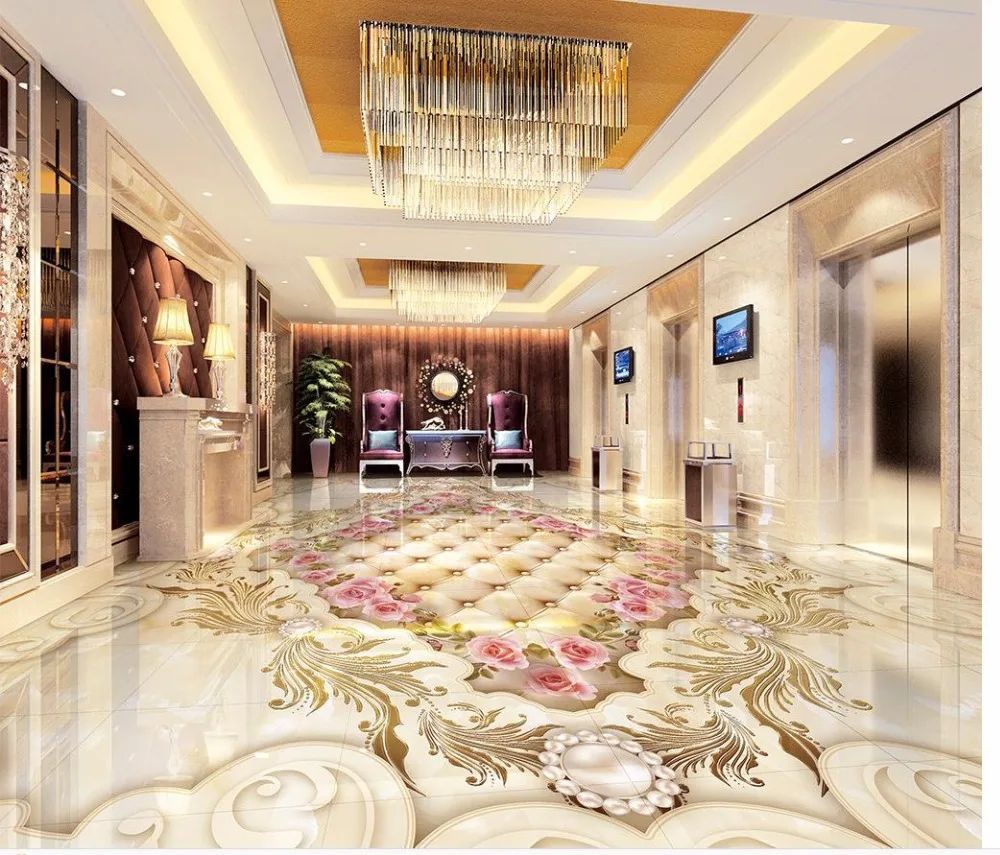 

3d floor painting wallpaper European marble tiles flower relief 3D flooring 3d bathroom wallpaper waterproof 3d flooring