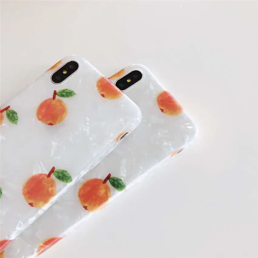 For iPhone XR XS MAX 8 7 6s Plus Back Phone Cases Full Covers 2019 Summer Orange Fruits Diamond Shell Pattern Fundas Coque Capa |