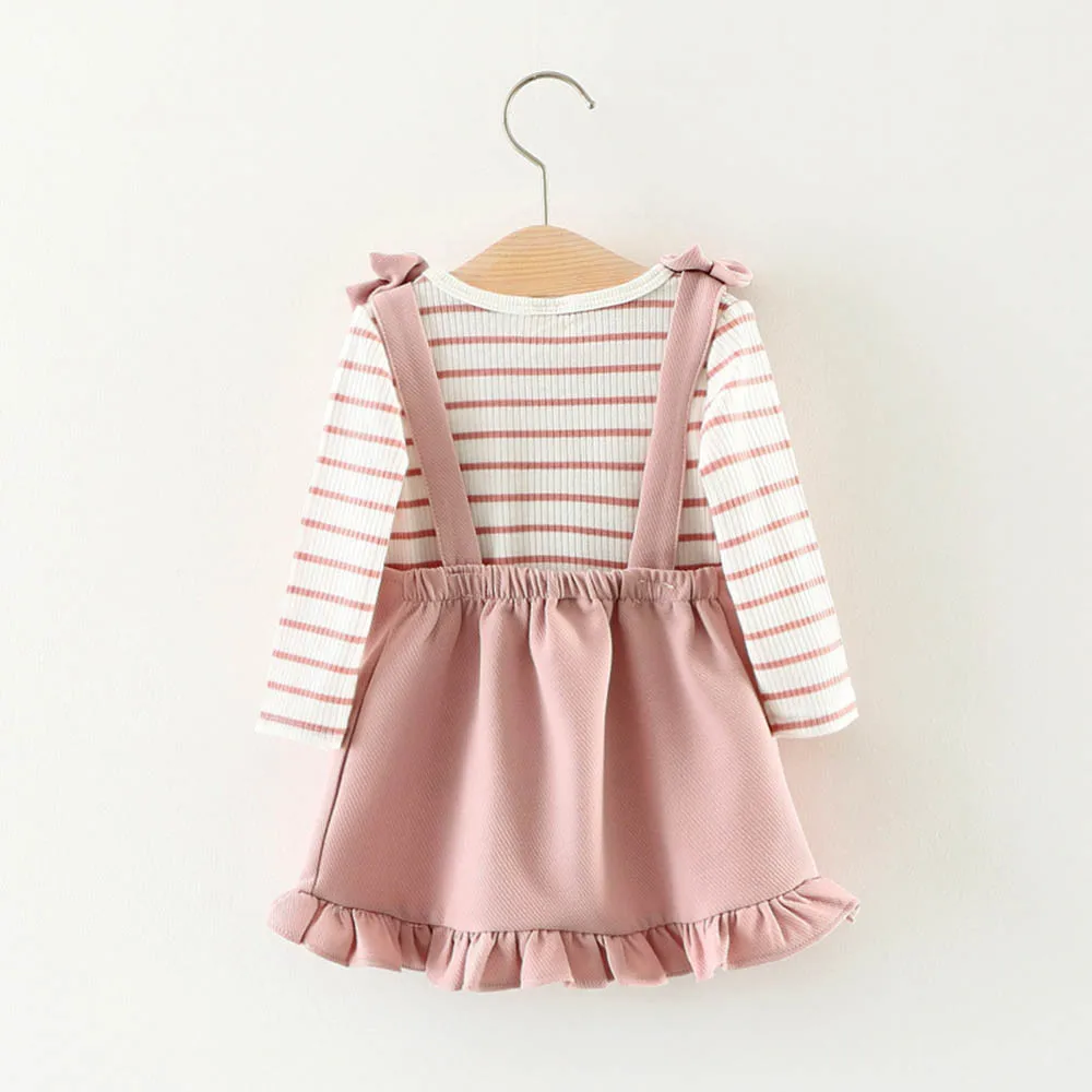 2Pcs 12M-3T Baby Kids Girls Dress+T-shirt Tops Children Outfits Clothes Toddler Infant Spring Autumn Party BFOF | Детская одежда и