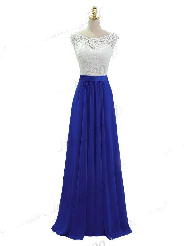 Royal blue ТРАПЕЦИЕВИДНОЕ шифоновое кружевное элегантное Недорогое Платье подружки невесты с открытыми плечами Свадебные Вечерние платья robe de soiree на шнуровке - Color: Royal blue