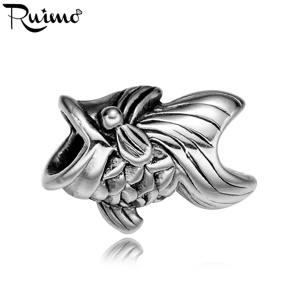Круглые шарики для браслета RUIMO Animal Fish европейские из нержавеющей стали 316l с