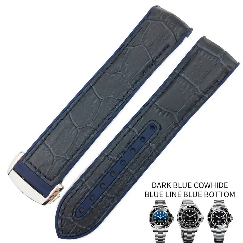 dark bluie leather b 20 мм 21 мм резиновый силиконовый ремешок для часов с нейлоновым ремешком для роля Daytona Submariner DEEPSEA GMT SEAMARSTER 8900 часы - Цвет ремешка: dark bluie leather b