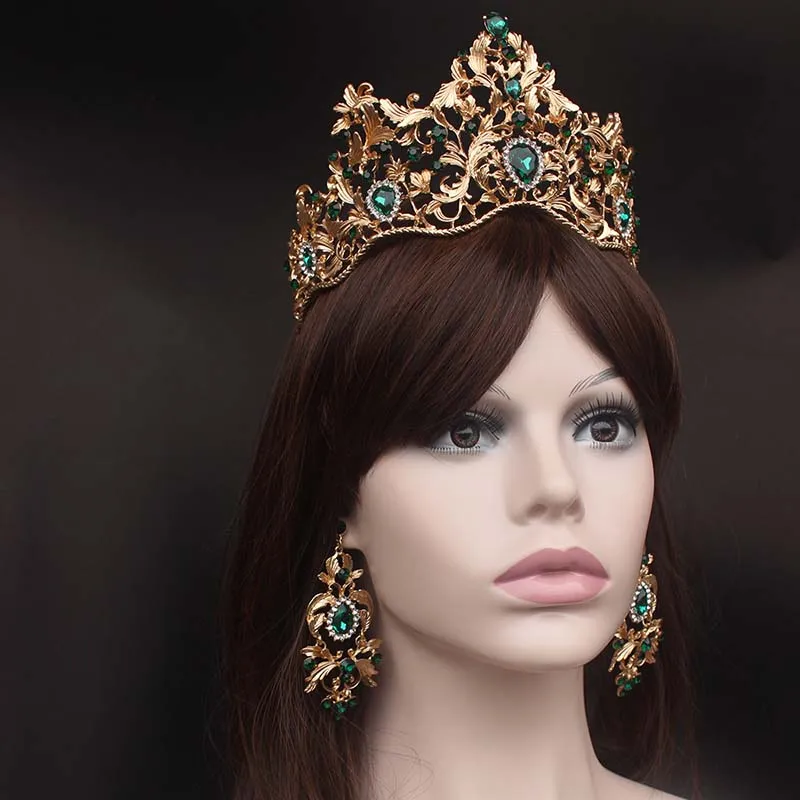 

Luxury Jewelry Women Gold Crown Vintage Prom Tiara Baroque Bridal Leaves Princess Bride Wedding Hair Accessories SL