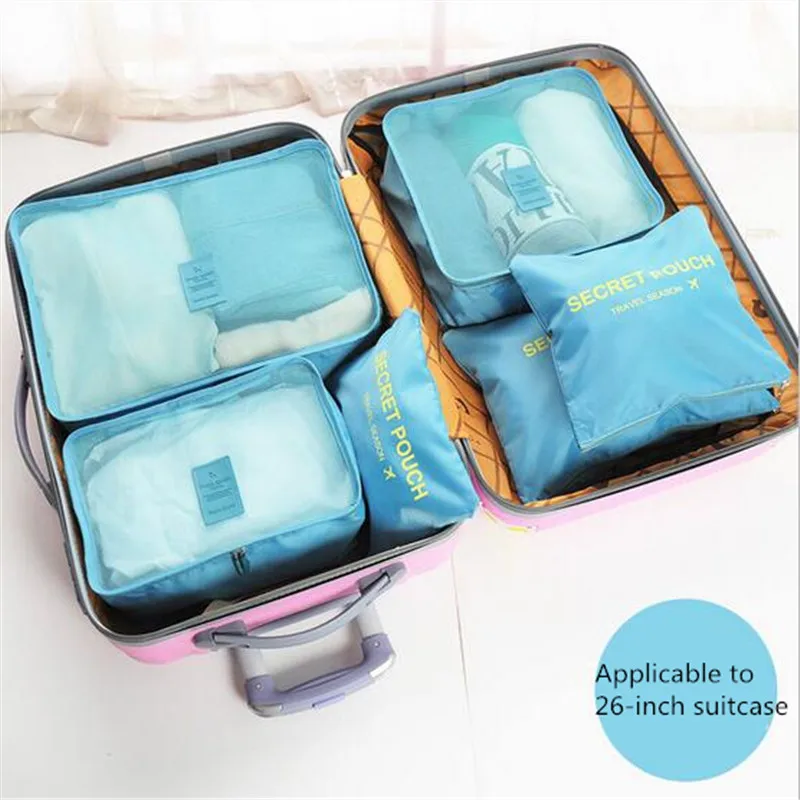 Light Blue Лидер продаж 6 шт./компл. Для женщин Дорожная сумка для хранения высокой Ёмкость Чемодан одежда аккуратные Органайзер Портативный Водонепроницаемый хранения Чехол - Цвет: Light Blue