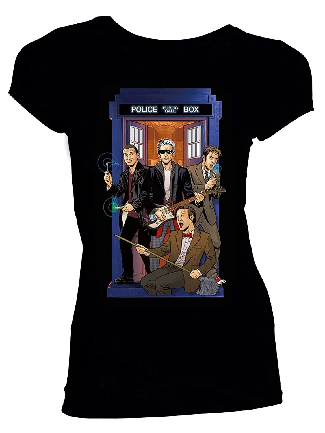 Черный Классическая женская футболка Doctor Who, футболка с 4 докторами, модная цветная футболка, модный стиль, Harajuku, топ, Футболка Harajuku - Цвет: Черный