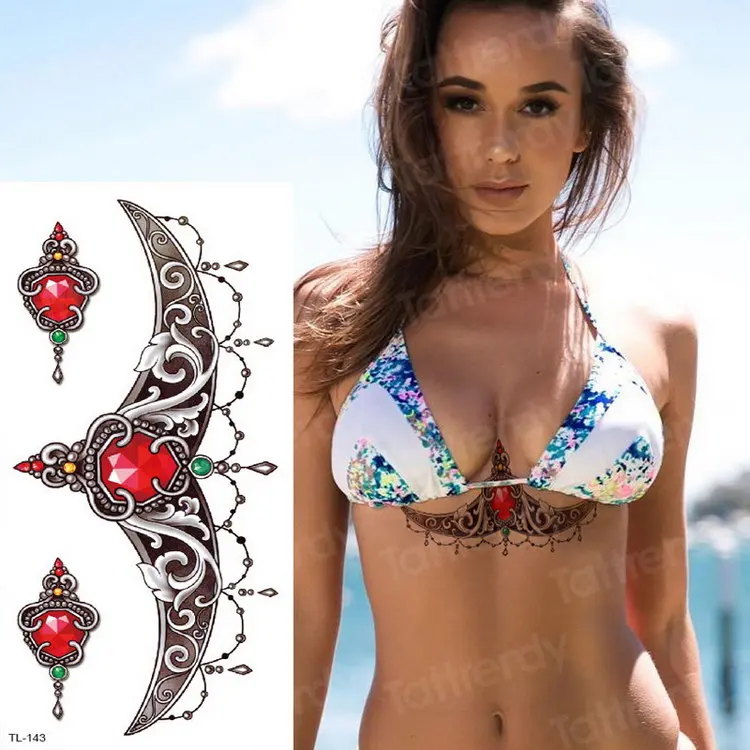 TL143 Временная татуировка для женщин под татуировка на грудь mehndi наклейки underboob sternum Временные татуировки водонепроницаемые Большие Татуировки поддельная Хна - Цвет: TL143