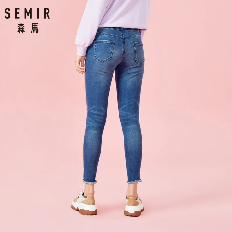 SEMIR женские укороченные обтягивающие джинсы с необработанным краем в ретро стиле