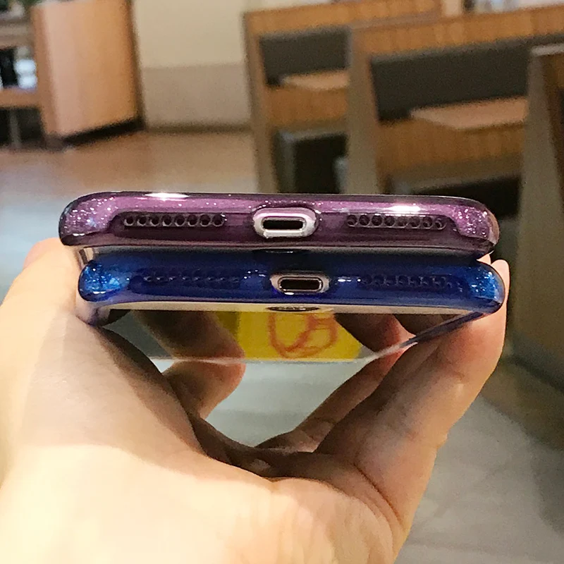 Блестящий чехол для iphone X XS 11 Pro MAX XR 10 7 8 Plus 6s 6 7Plus градиентные цвета Мягкий ТПУ силиконовый прозрачный чехол