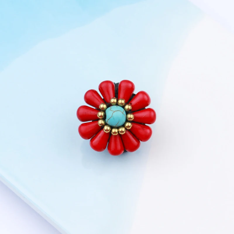 Ethnic jewelry wholesale Thailand Slack wax rope braided copper beads flower ring 02 | Rings