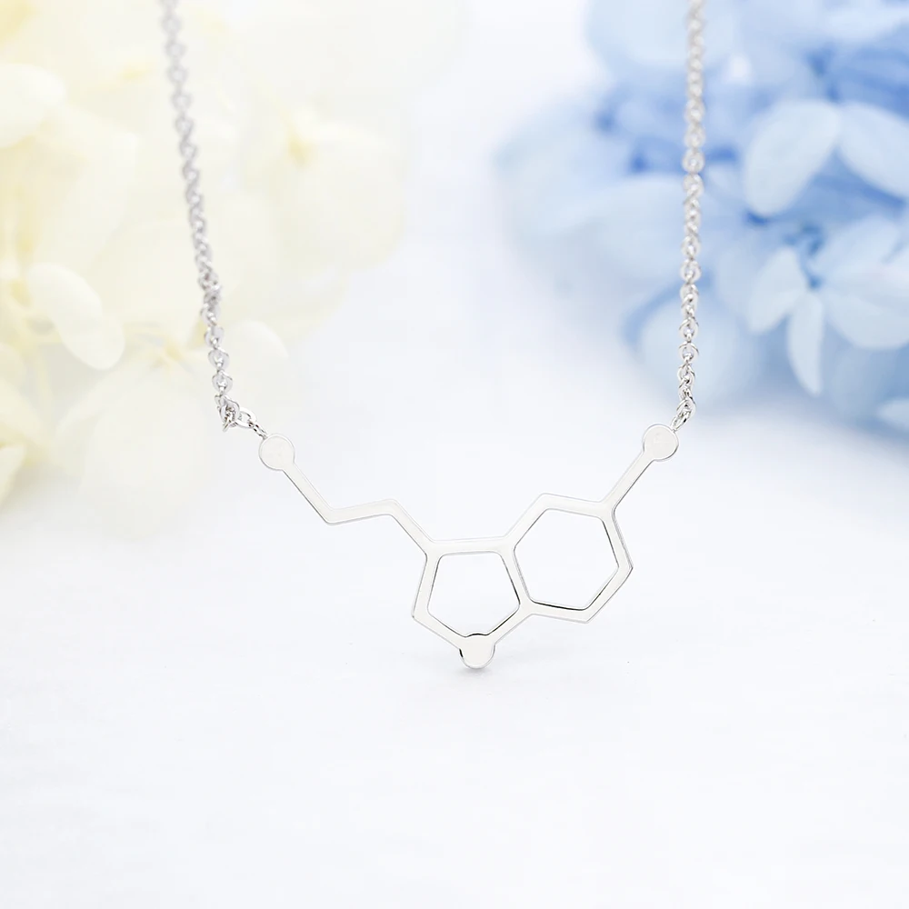 Happy Hormone Serotonin Molecule Necklace Women Stainless Steel Pendant Student Scientific Jewelry Back to School First Day Gift | Украшения