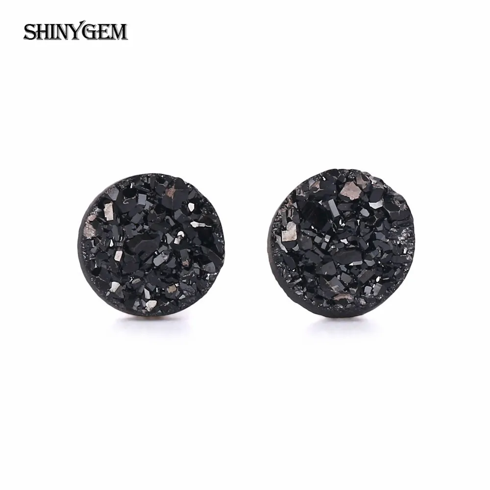 ShinyGem 4-10 мм круглые серьги с кристаллами друзы сверкающий натуральный камень опал серьги 925 пробы серебряные серьги-гвоздики для женщин - Окраска металла: Black