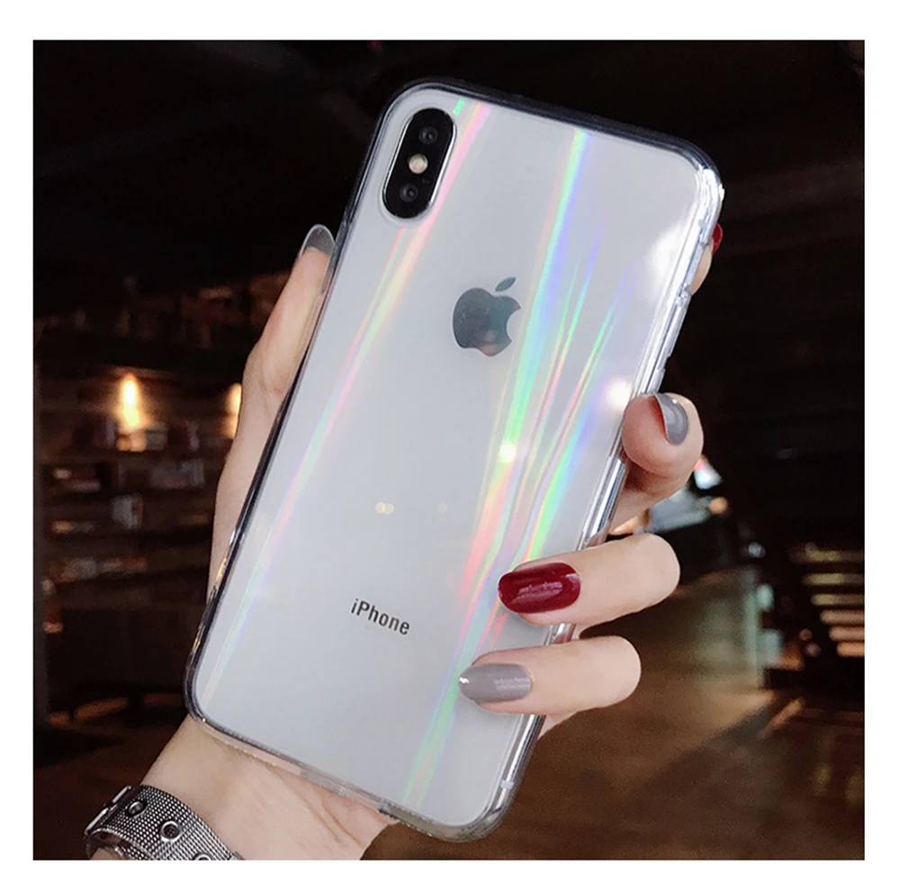 Градиентный лазерный Прозрачный чехол для iPhone 7 8 XR Радужный акриловый чехол для iPhone X Xs Max 11 pro max Модный чехол