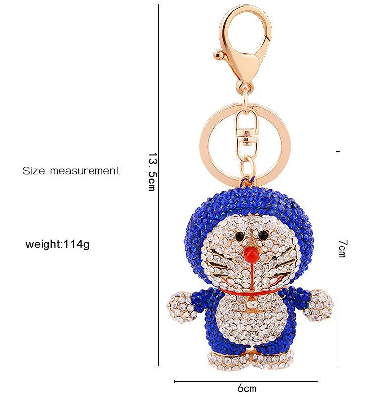 Kawaii doraemon keychain full crystal cartoon keyring lovely rhinestone machine cat key chains woman bag charm drop shipping | Украшения и