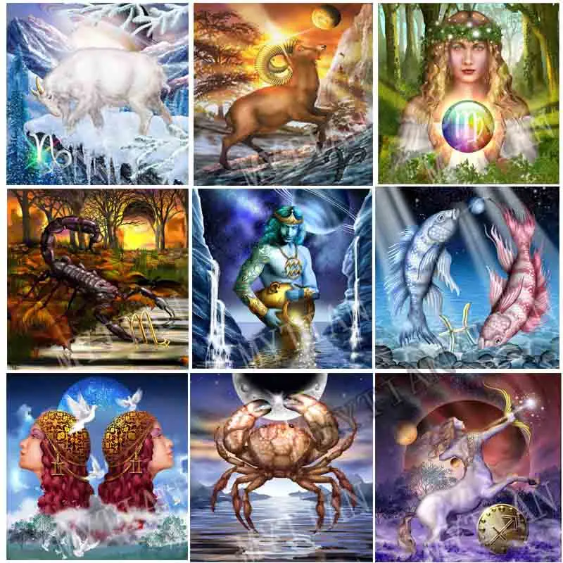 12 знаков зодиака пейзаж вышивка полный квадратный/круглый алмаз 5D diy картины