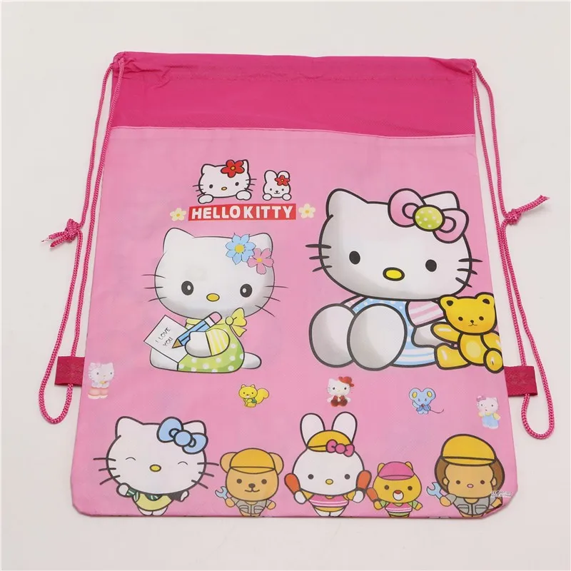 1pcslot Baby Shower Kids Favors Cartoon Non-woven Fabric Birthday Party Decoration Hello Kitty Drawstring Gifts Bags supplies | Дом и сад