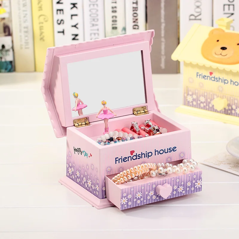 Модная заводная Музыкальная шкатулка для хранения ювелирных изделий с зеркалом