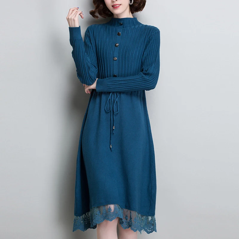 OMIKRON элегантное вязаное платье для женщин Осеннее женское белое платье-свитер с