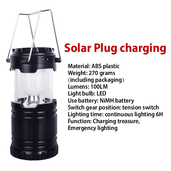 Solar Plug charging CHIZAO походный светильник, наружная аварийная лампа, многофункциональный портативный Рабочий светильник-вспышка, светильник-палатка, фонарь для рыбалки, походов - Мощность в ваттах: Solar Plug charging